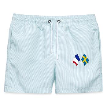 Flagge von Frankreich und Flagge Schweden - Männer Badeshorts - hellblau gestreift - Vorne - AI Model Male 178 light (178cm)