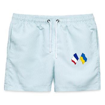 Flagge von Frankreich und Flagge Ukraine - Männer Badeshorts - hellblau gestreift - Vorne - AI Model Male 178 light (178cm)