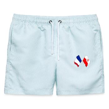 Flagge von Frankreich und Flagge Polen - Männer Badeshorts - hellblau gestreift - Vorne - AI Model Male 178 light (178cm)