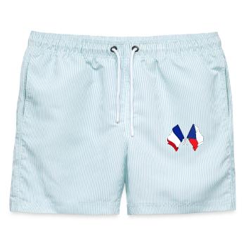 Flagge Frankreichs und Flagge der Tschechischen Republik - Männer Badeshorts - hellblau gestreift - Vorne - AI Model Male 178 light (178cm)