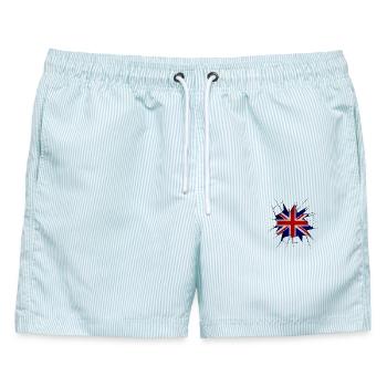 Union Jack Flagge zerbrochenes Glas - Männer Badeshorts - hellblau gestreift - Vorne - AI Model Male 178 light (178cm)