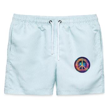 Kosmisches Friedenszeichen - Männer Badeshorts - hellblau gestreift - Vorne - AI Model Male 178 light (178cm)