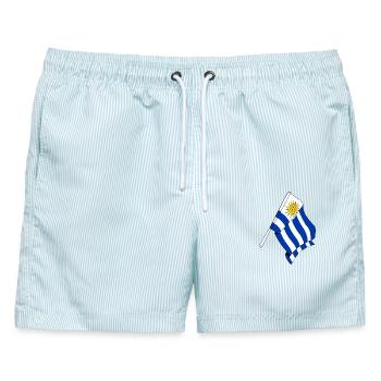 Flagge von Uruguay - Männer Badeshorts - hellblau gestreift - Vorne - AI Model Male 178 light (178cm)