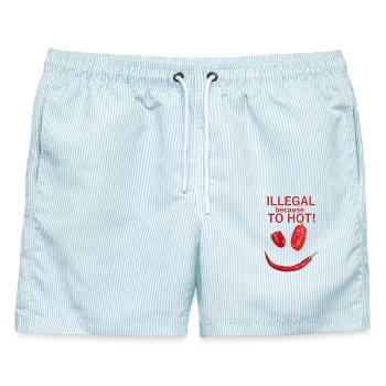 Illegale Hitze – Chili-Pepper Motiv - Männer Badeshorts - hellblau gestreift - Vorne - AI Model Male 178 light (178cm)