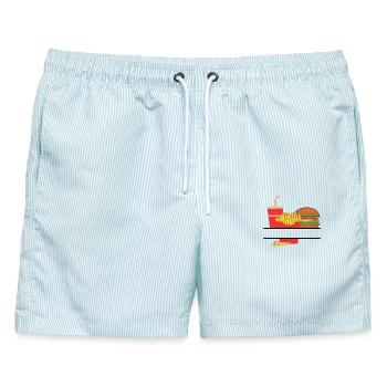 Pommesbuden-Logo oder Restaurant-Emblem - Männer Badeshorts - hellblau gestreift - Vorne - AI Model Male 178 light (178cm)