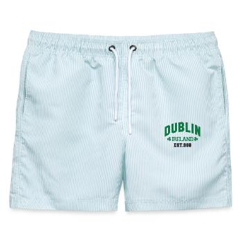 Dublin - Irland - Männer Badeshorts - hellblau gestreift - Vorne - AI Model Male 178 light (178cm)