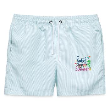 Süßer Sommer - Männer Badeshorts - hellblau gestreift - Vorne - AI Model Male 178 light (178cm)