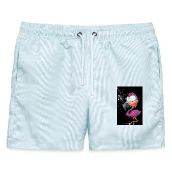 Flymingo 2 - Männer Badeshorts - hellblau gestreift - Vorne - AI Model Male 178 light (178cm)