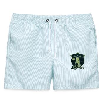 Bleib seltsam - UFO, Alien - Männer Badeshorts - hellblau gestreift - Vorne - AI Model Male 178 light (178cm)