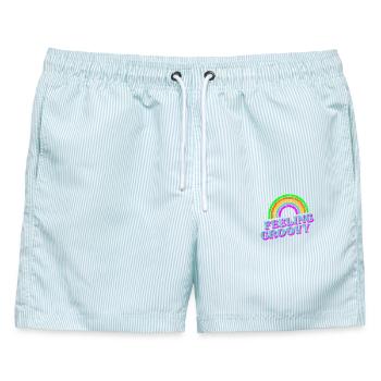 Feeling groovige 70er-Jahre-Dikothek-Disco-Musik - Männer Badeshorts - hellblau gestreift - Vorne - AI Model Male 178 light (178cm)