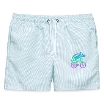 Radfahrendes Chamäleon - Männer Badeshorts - hellblau gestreift - Vorne - AI Model Male 178 light (178cm)