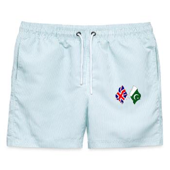 Flagge von England und Flagge von Pakistan - Männer Badeshorts - hellblau gestreift - Vorne - AI Model Male 178 light (178cm)