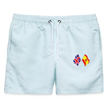 Flagge von England und Flagge von Spanien - Männer Badeshorts - hellblau gestreift - Vorne - AI Model Male 178 light (178cm)