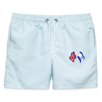 Flagge von England und Flagge von Israel - Männer Badeshorts - hellblau gestreift - Vorne - AI Model Male 178 light (178cm)