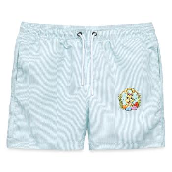 Osterhäschen mit farbigen Eiern - Männer Badeshorts - hellblau gestreift - Vorne - AI Model Male 178 light (178cm)