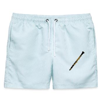 Klarinette Kupfer mit Schwarz - Männer Badeshorts - hellblau gestreift - Vorne - AI Model Male 178 light (178cm)