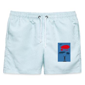 Flug - Männer Badeshorts - hellblau gestreift - Vorne - AI Model Male 178 light (178cm)