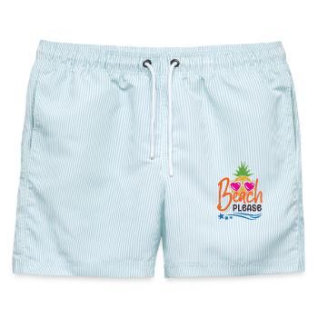 Strand bitte - Männer Badeshorts - hellblau gestreift - Vorne - AI Model Male 178 light (178cm)