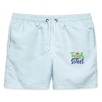 Tough und süß - Männer Badeshorts - hellblau gestreift - Vorne - AI Model Male 178 light (178cm)