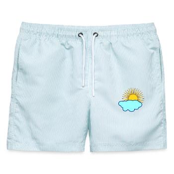 Sonne hinter Wolke - Männer Badeshorts - hellblau gestreift - Vorne - AI Model Male 178 light (178cm)