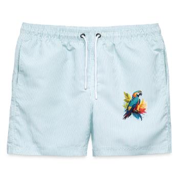 Bunter Papagei - Männer Badeshorts - hellblau gestreift - Vorne - AI Model Male 178 light (178cm)