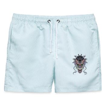 Dämonen Fratze - Männer Badeshorts - hellblau gestreift - Vorne - AI Model Male 178 light (178cm)