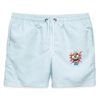 Charakterzeichnung Urban Cartoon - Graffiti-Künstler - Männer Badeshorts - hellblau gestreift - Vorne - AI Model Male 178 light (178cm)