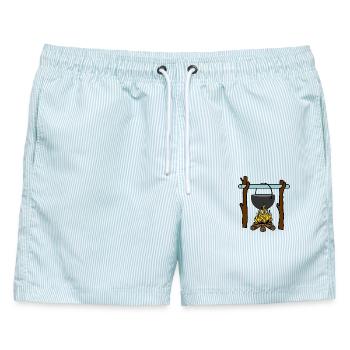 Pfanne am Lagerfeuer Überleben - Männer Badeshorts - hellblau gestreift - Vorne - AI Model Male 178 light (178cm)