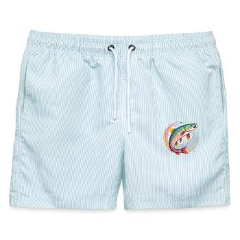 Forelle im Wasser - Männer Badeshorts - hellblau gestreift - Vorne - AI Model Male 178 light (178cm)