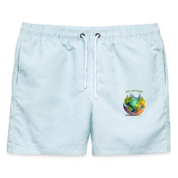 Rette den Planeten - Männer Badeshorts - hellblau gestreift - Vorne - AI Model Male 178 light (178cm)
