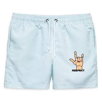 Handgeste deutsch Respekt Farbe - Männer Badeshorts - hellblau gestreift - Vorne - AI Model Male 178 light (178cm)