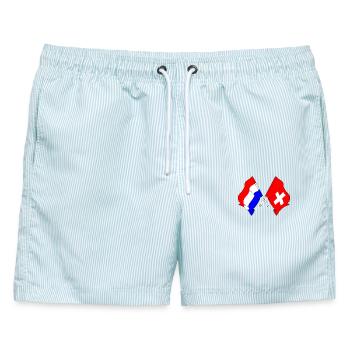 Flagge der Niederlande und Flagge Schweiz - Männer Badeshorts - hellblau gestreift - Vorne - AI Model Male 178 light (178cm)