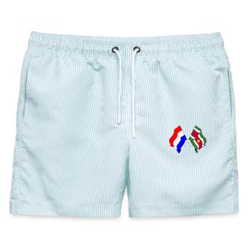 Flagge der Niederlande und Flagge Suriname - Männer Badeshorts - hellblau gestreift - Vorne - AI Model Male 178 light (178cm)