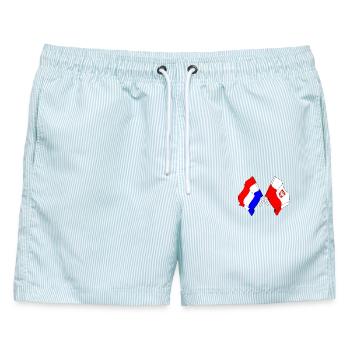 Flagge der Niederlande und Flagge Polen - Männer Badeshorts - hellblau gestreift - Vorne - AI Model Male 178 light (178cm)