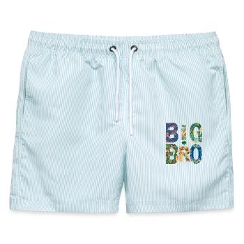 BIG BRO - Bruder - Großer Bruder - Partnerlook - Männer Badeshorts - hellblau gestreift - Vorne - AI Model Male 178 light (178cm)