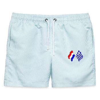 Flagge der Niederlande und Flagge Griechenlands - Männer Badeshorts - hellblau gestreift - Vorne - AI Model Male 178 light (178cm)