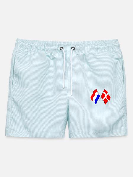 Flagge der Niederlande und Flagge Dänemarks - Männer Badeshorts - hellblau gestreift