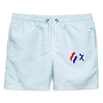 Flagge der Niederlande und Flagge Finnlands - Männer Badeshorts - hellblau gestreift - Vorne - AI Model Male 178 light (178cm)
