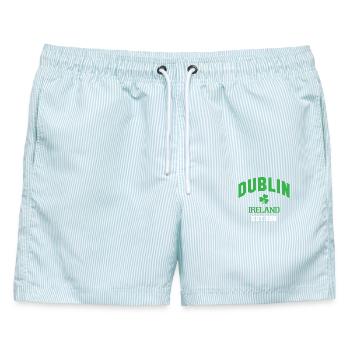 Dublin - Irland - Männer Badeshorts - hellblau gestreift - Vorne - AI Model Male 178 light (178cm)