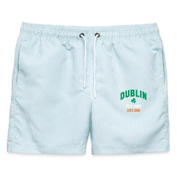 Dublin - Irland - Männer Badeshorts - hellblau gestreift - Vorne - AI Model Male 178 light (178cm)