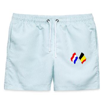 Flagge der Niederlande und Flagge Belgiens - Männer Badeshorts - hellblau gestreift - Vorne - AI Model Male 178 light (178cm)