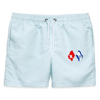Flagge der Schweiz und Flagge Israels - Männer Badeshorts - hellblau gestreift - Vorne - AI Model Male 178 light (178cm)