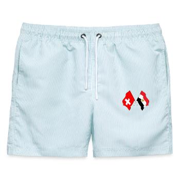 Flagge von Schweiz und Flagge Ägypten - Männer Badeshorts - hellblau gestreift - Vorne - AI Model Male 178 light (178cm)