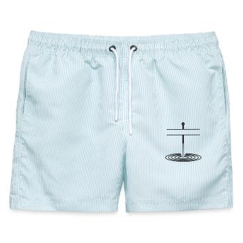 Akupunktur-Logo Namensbanner - Männer Badeshorts - hellblau gestreift - Vorne - AI Model Male 178 light (178cm)