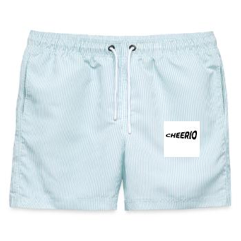 Kurven Schriftzug Cheerio Stil - Männer Badeshorts - hellblau gestreift - Vorne - AI Model Male 178 light (178cm)