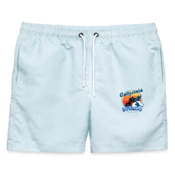 Kalifornisches Surfen in Malibu. - Männer Badeshorts - hellblau gestreift - Vorne - AI Model Male 178 light (178cm)