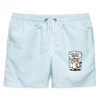 Katze- Schnurren ist absurd! - Männer Badeshorts - hellblau gestreift - Vorne - AI Model Male 178 light (178cm)