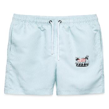 save the bees natur spruch illustration blumen - Männer Badeshorts - hellblau gestreift - Vorne - AI Model Male 178 light (178cm)