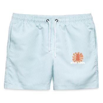 stay cool eis retro 70er positive vibe spread love - Männer Badeshorts - hellblau gestreift - Vorne - AI Model Male 178 light (178cm)