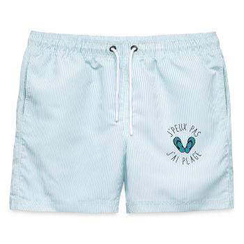 Ich kann nicht, ich habe Strand - Männer Badeshorts - hellblau gestreift - Vorne - AI Model Male 178 light (178cm)